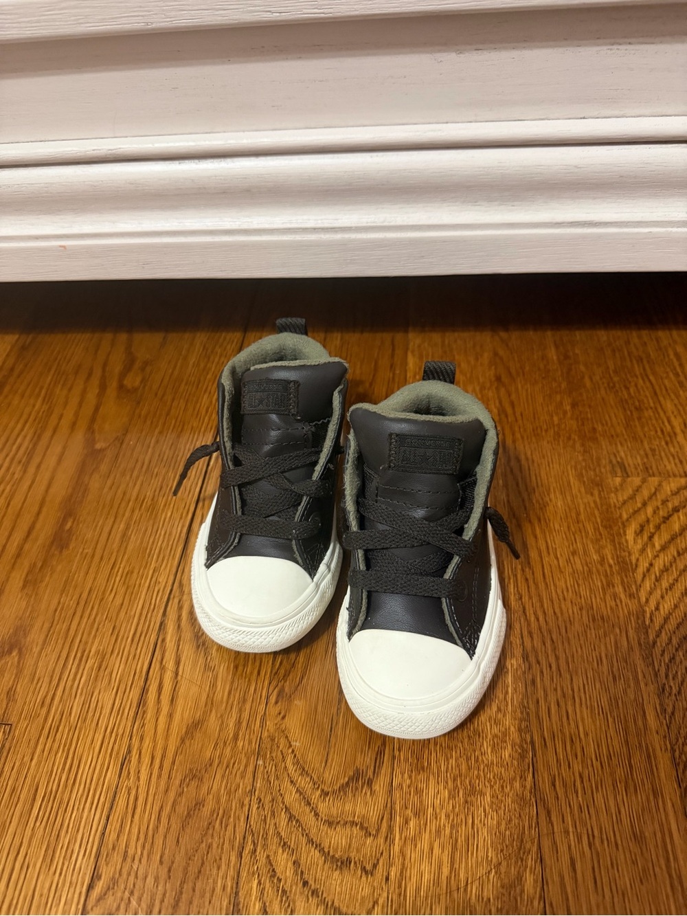 Toddler Dark Brown High-Top Sneakers with White Toe